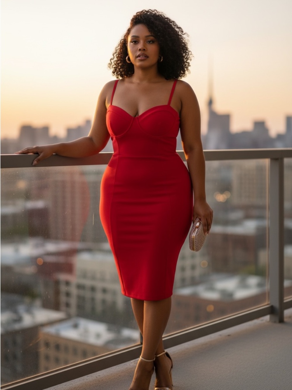 Fashion Nova Red Bodycon Midi Dress with Bust Cups
